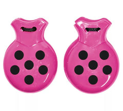 Fuchsia castanets with black polka dots made of plastic, 9 cm