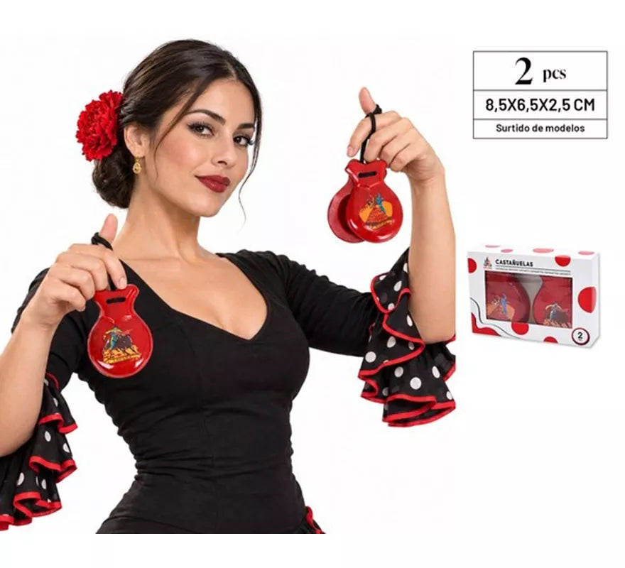 Castañuelas rojas estampadas de 6,5x8,5 cm