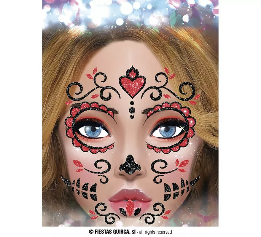 Brillantina Facial Catrina rojo de 20x20 cm