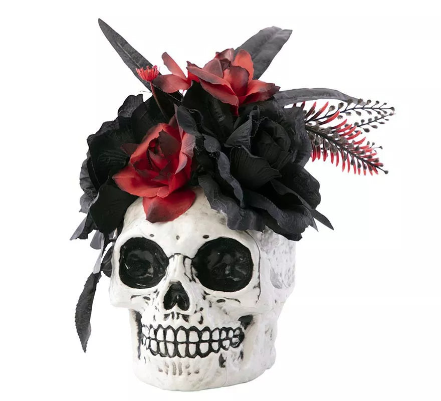 Centro de Mesa Calavera con Flores de 20x14x25 cm
