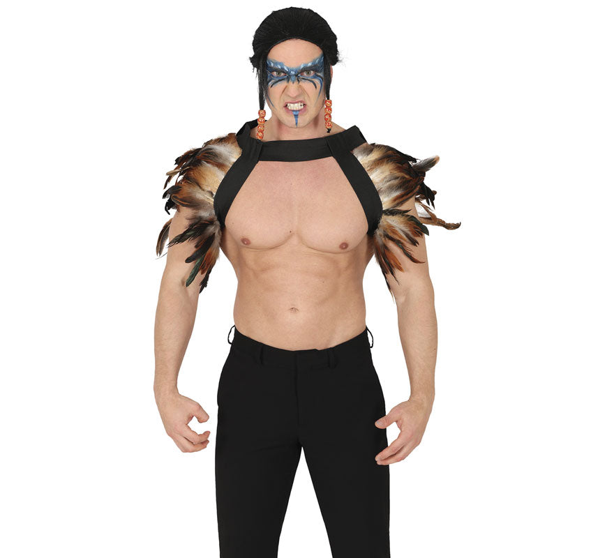 Chaleco con Plumas marrones adulto