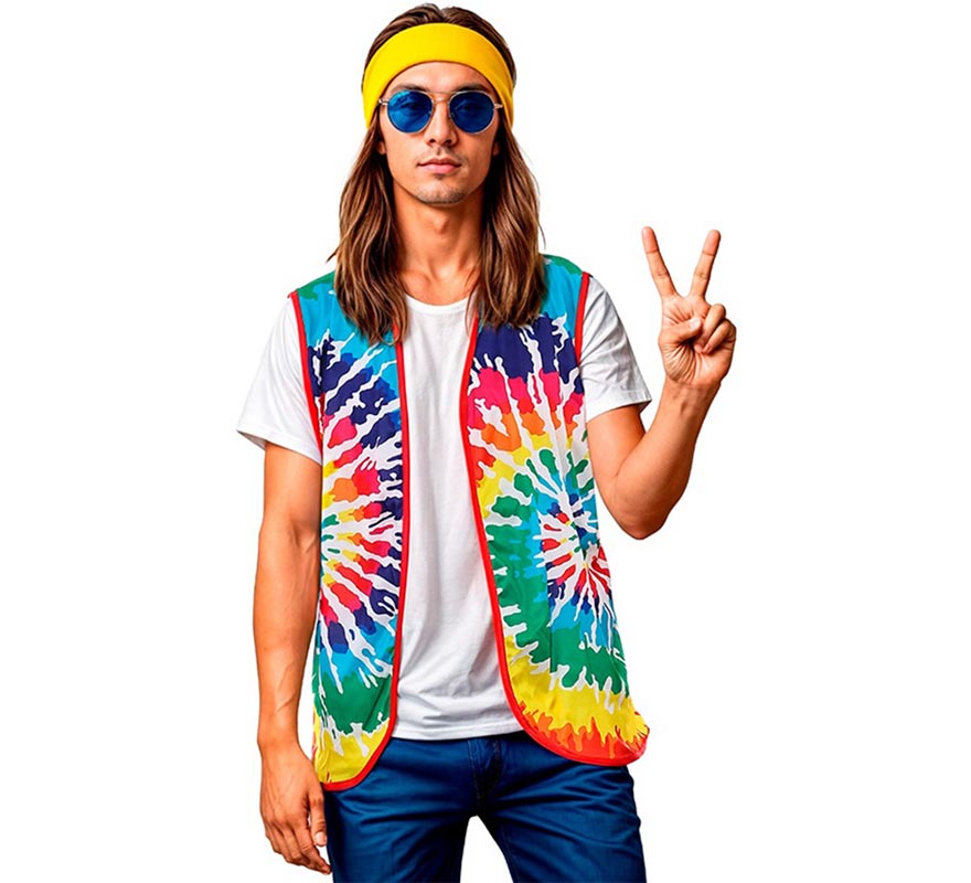 Translation missing: en.Chaleco de Hippie círculos multicolor adulto