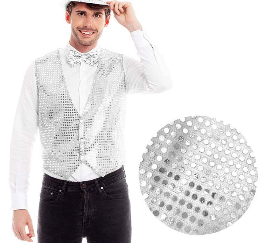 Translation missing: en.Chaleco de Lentejuelas color Plata para hombre
