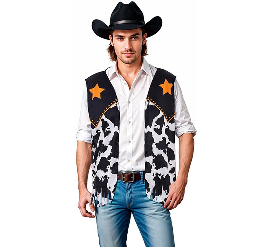 Translation missing: en.Chaleco de Vaquero negro estampado adulto