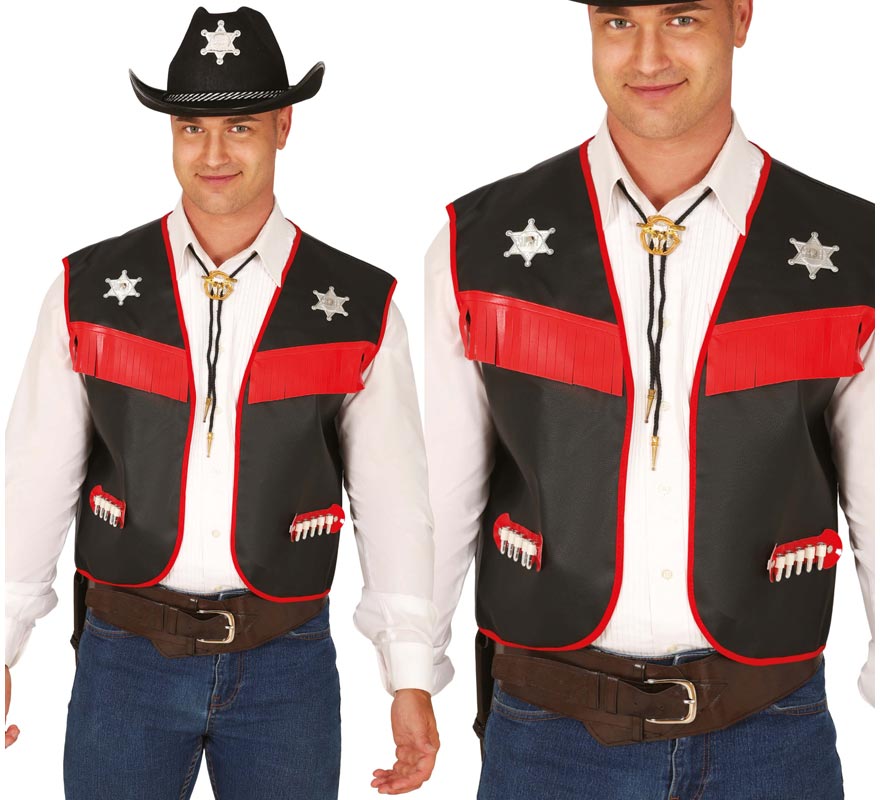 Chaleco de Vaquero negro y rojo adulto
