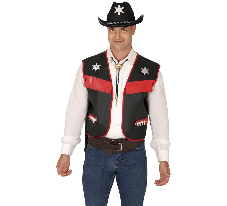 Chaleco de Vaquero negro y rojo adulto