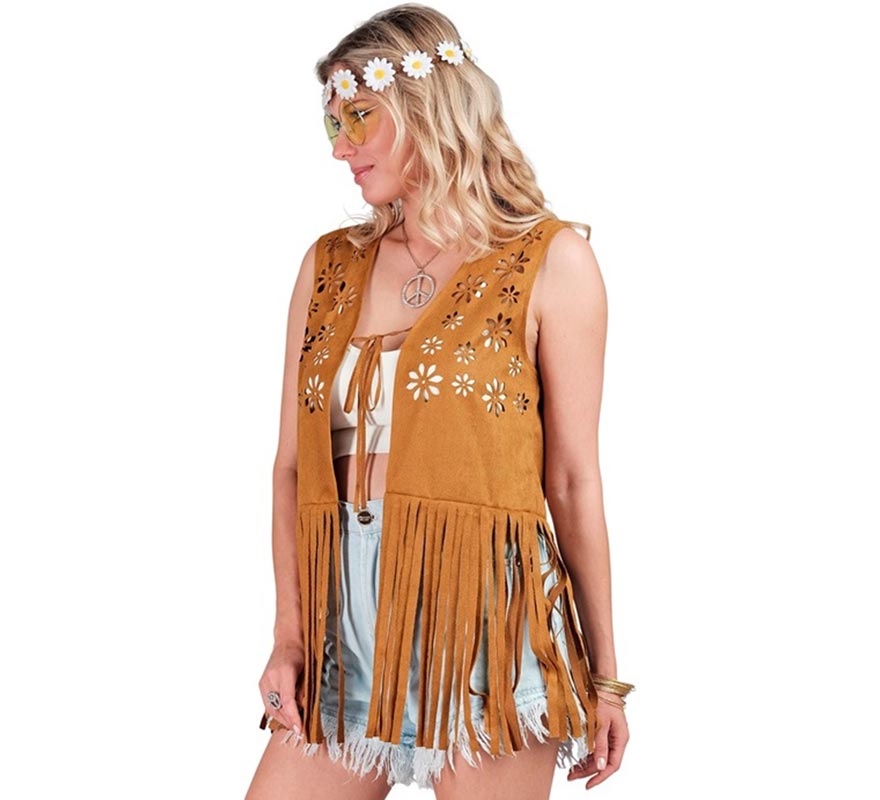 Chaleco Hippie con Flores marrón para mujer