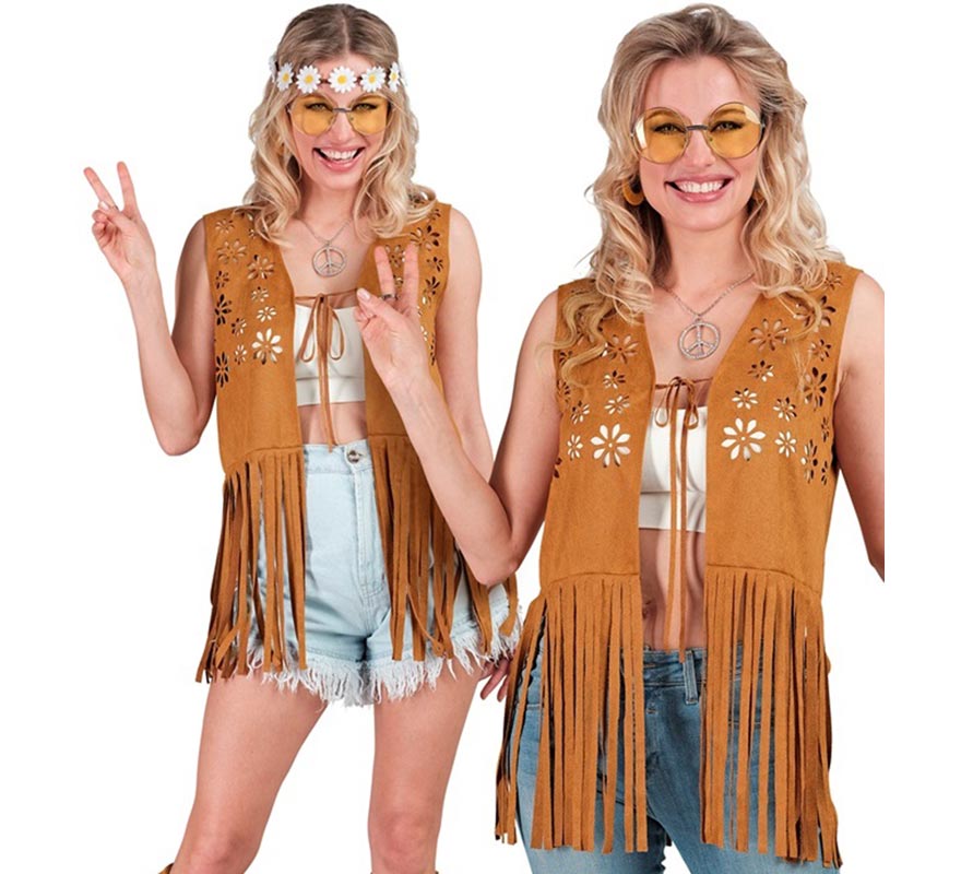 Chaleco Hippie con Flores marrón para mujer