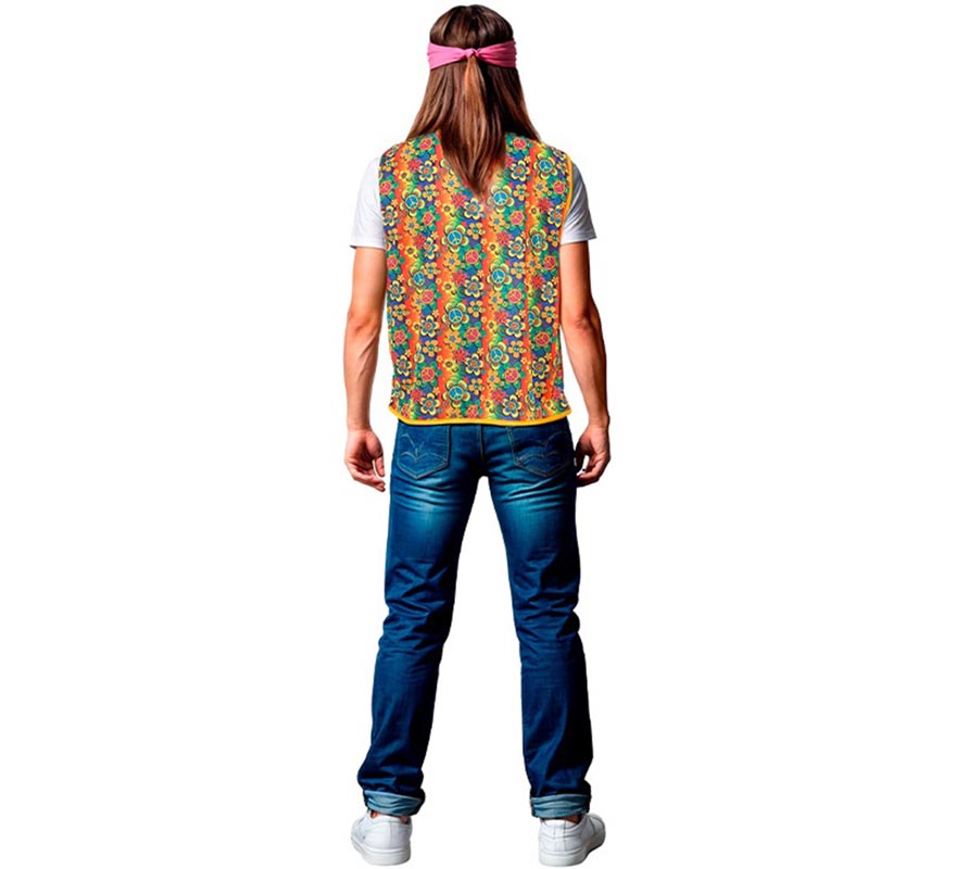 Chaleco Hippie floral naranja adulto