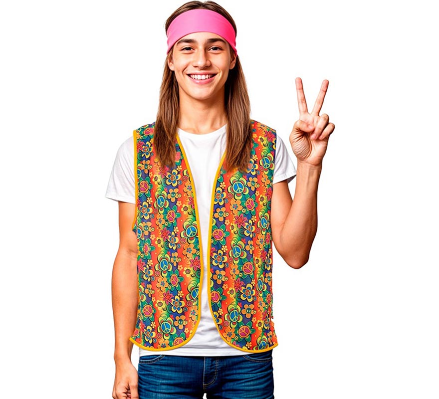 Translation missing: en.Chaleco Hippie floral naranja adulto