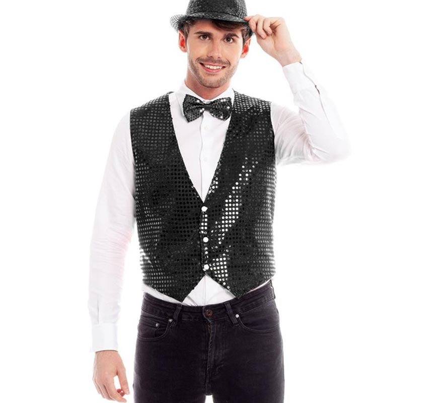 Chaleco Lentejuelas negro elegante para hombre