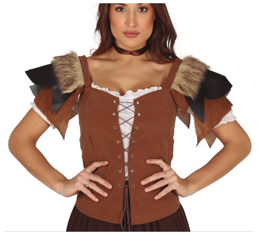 Chaleco Medieval de Cuero con pelo para Mujer