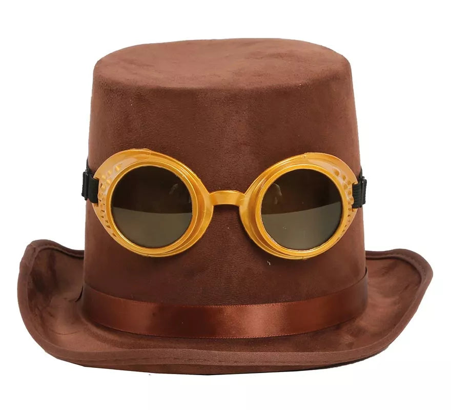 Chistera Steampunk Marrón con Gafas