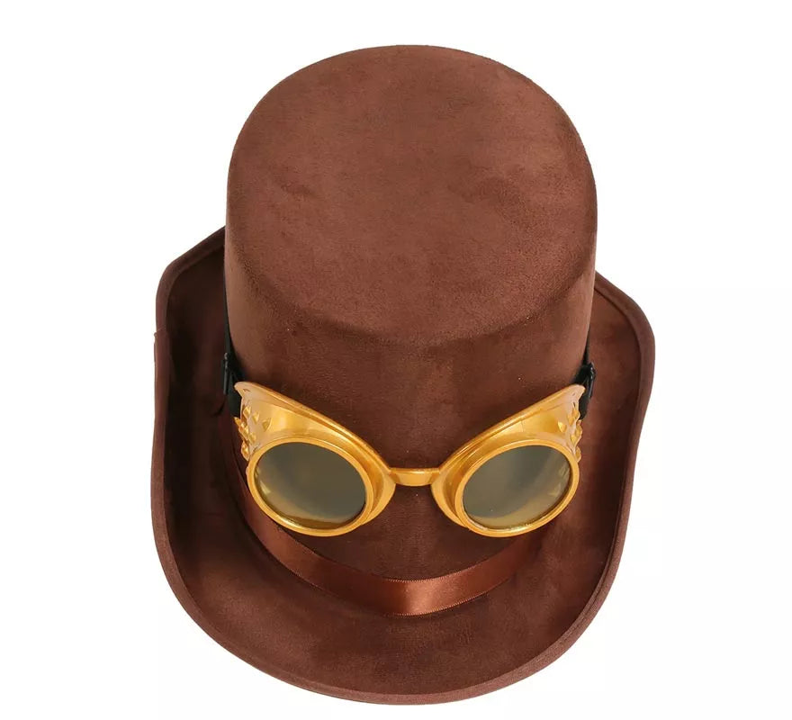 Chistera Steampunk Marrón con Gafas