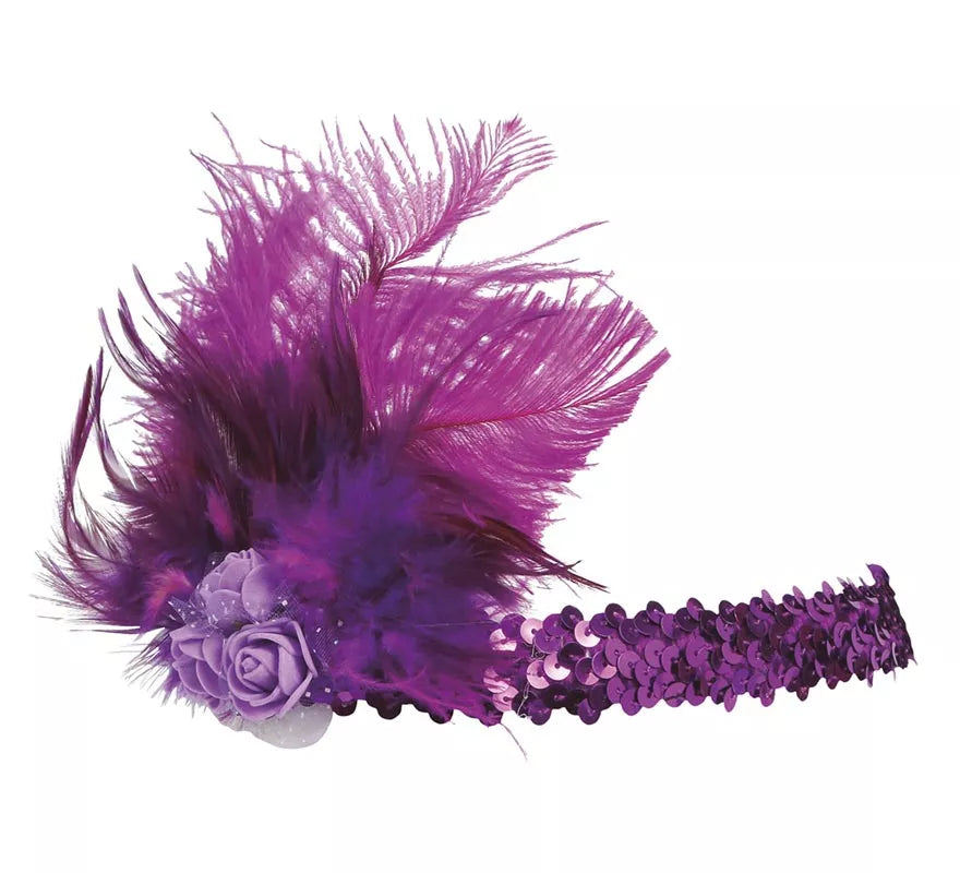 Cinta de Lentejuelas Fucsia con Plumas
