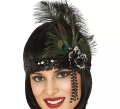 Black Sequin Ribbon with Feathers