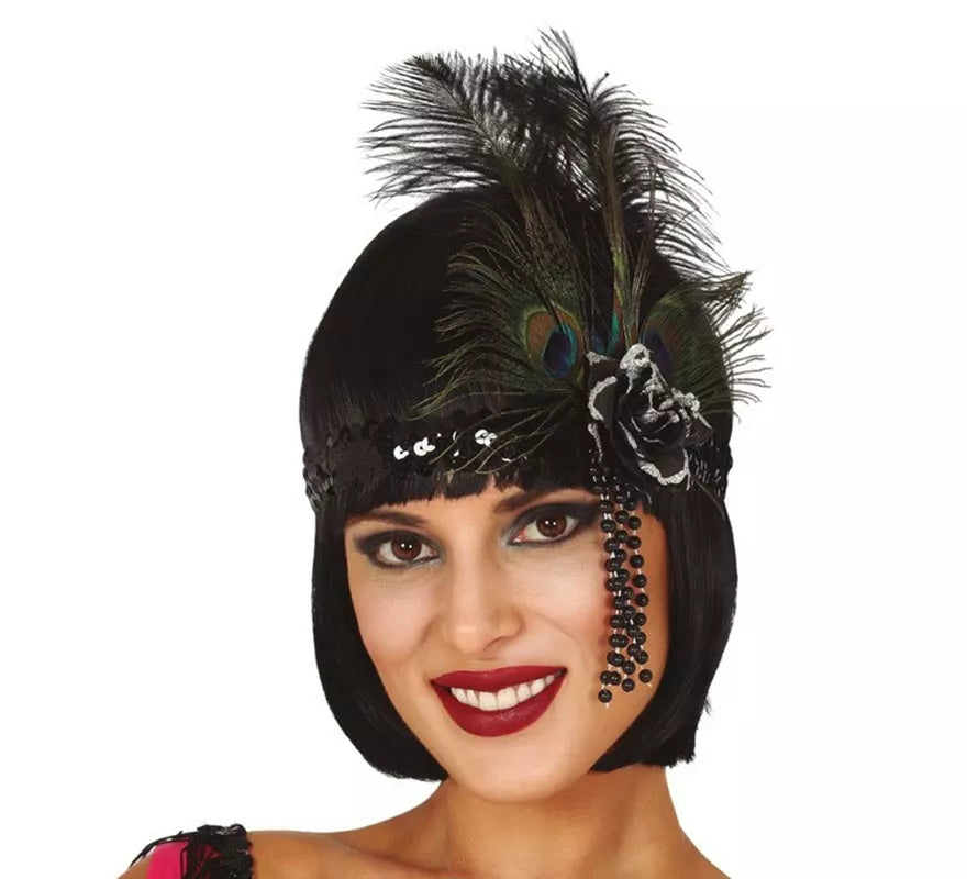 Translation missing: en.Cinta de Lentejuelas Negra con Plumas