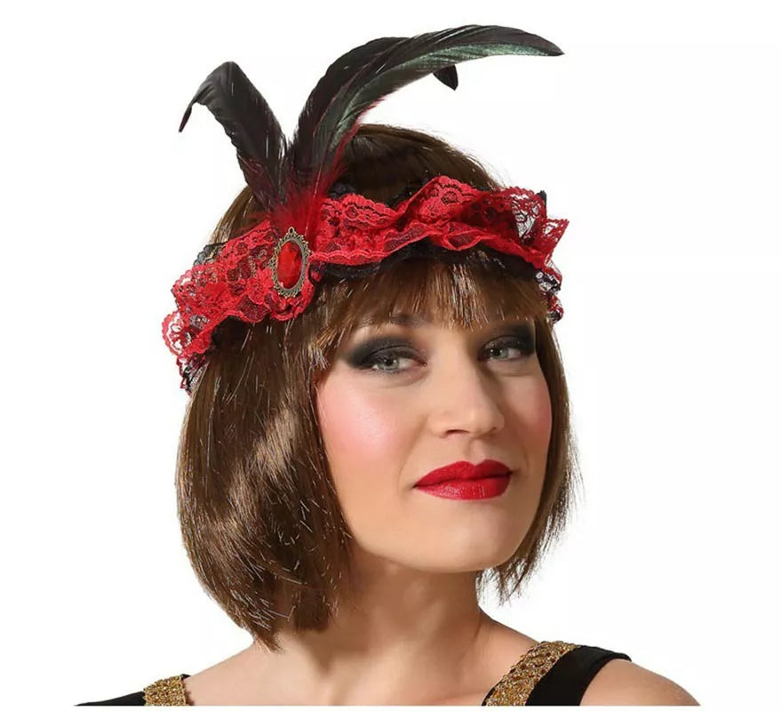 Translation missing: en.Cinta para el pelo Roja con Plumas Cabaret
