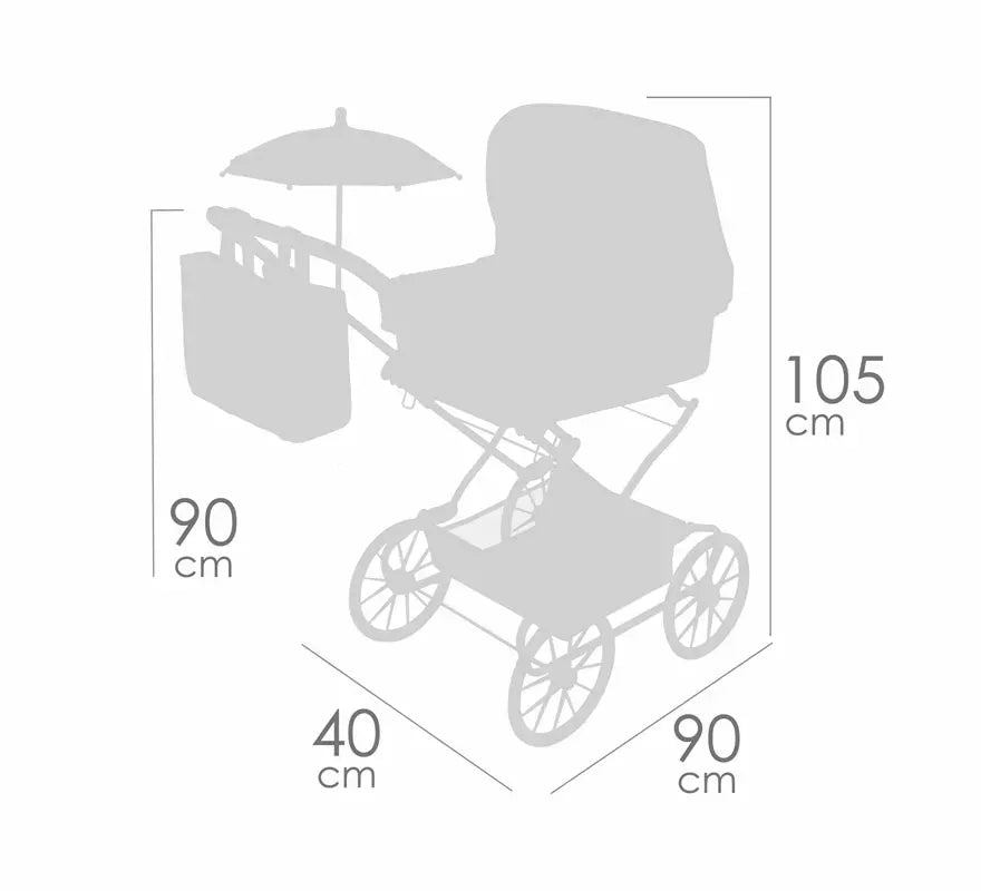 Coche de Reborn de hasta 55 cm Plegable con Sombrilla y Bolso