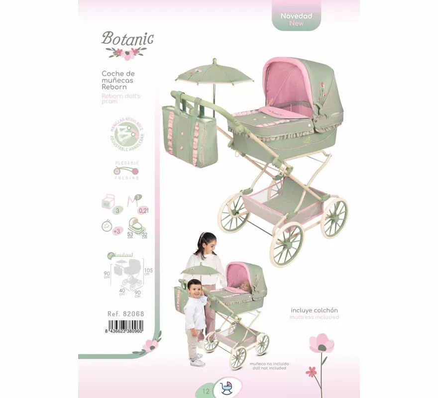 Coche de Reborn de hasta 55 cm Plegable con Sombrilla y Bolso