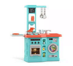 Blue children's kitchen with ironing board