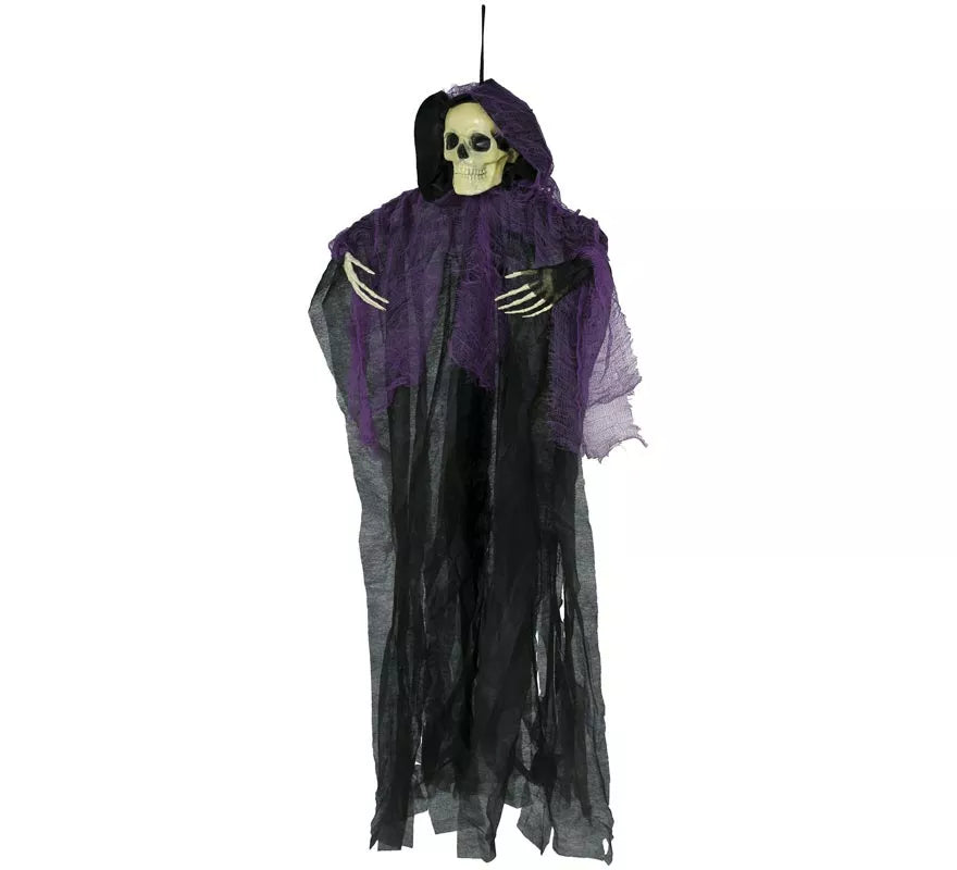 Colgante de Esqueleto Túnica negra y lila de 90 cm