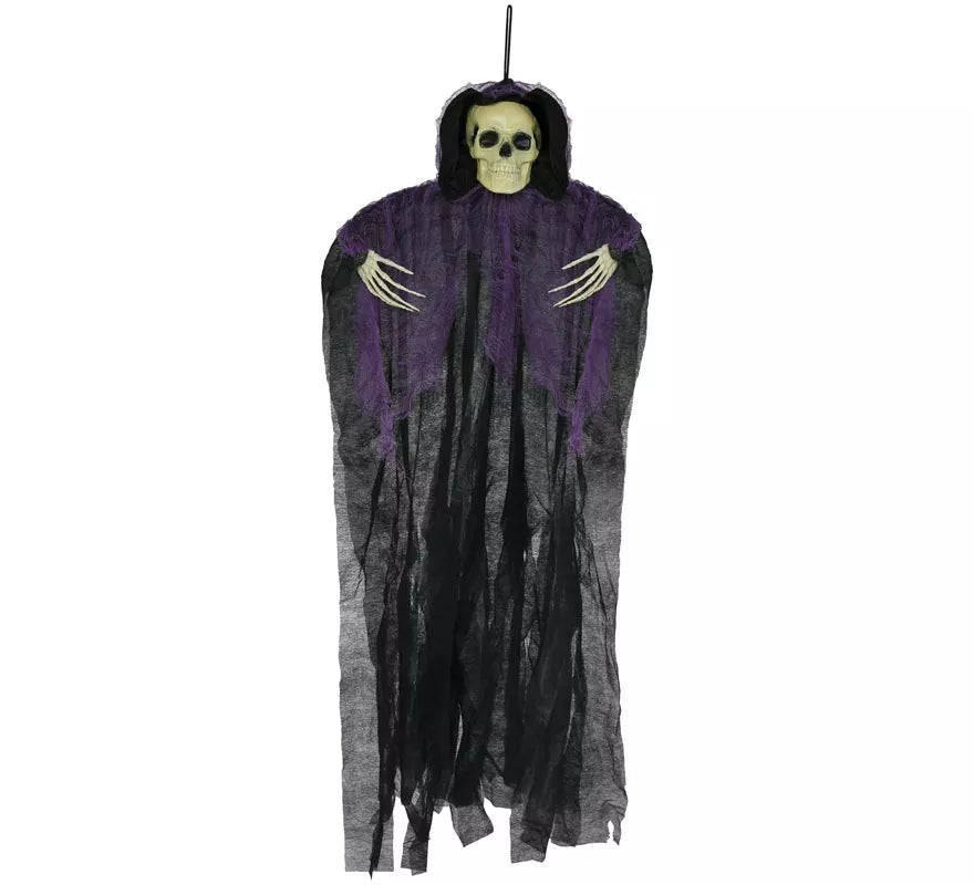 Colgante de Esqueleto Túnica negra y lila de 90 cm