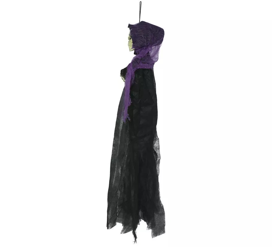 Colgante de Esqueleto Túnica negra y lila de 90 cm