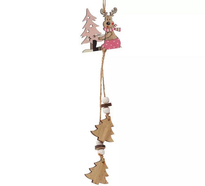 Colgante de Reno con Árboles de Madera de 26 cms