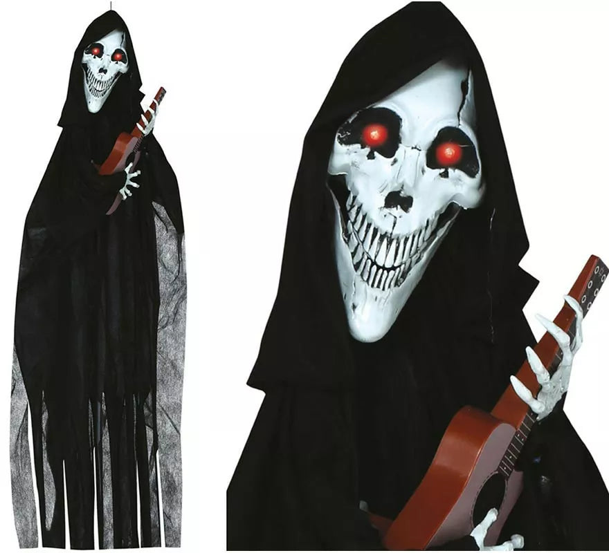 Translation missing: en.Colgante Esqueleto con Guitarra con Luz, Sonido y Movimiento 120 cm