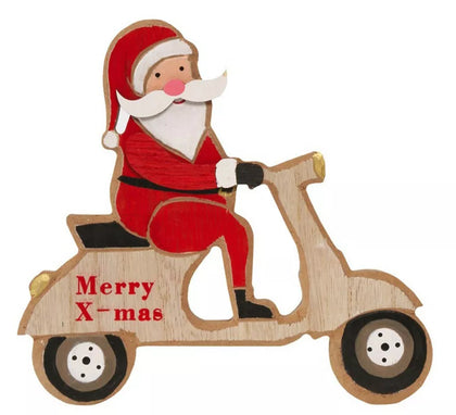 Colgante Papá Noel en Moto de 18X16 cms