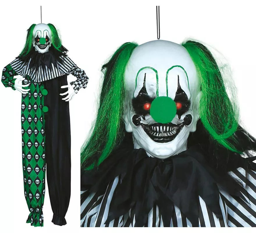 Colgante Payaso Verde con Luz, Sonido y Movimiento 165 cm