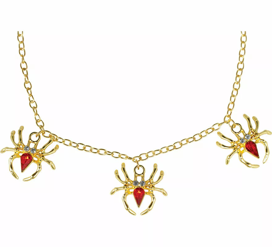 Collar Araña dorada y roja