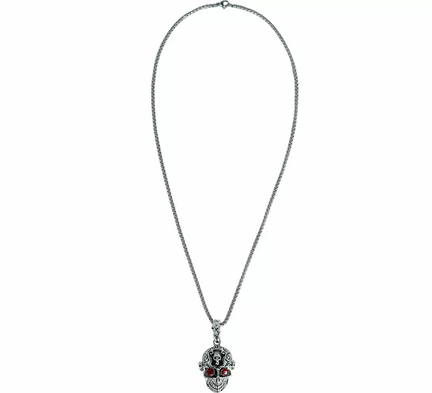Collar Cabeza Calavera Ojos rojos Metal, 5,5 cm