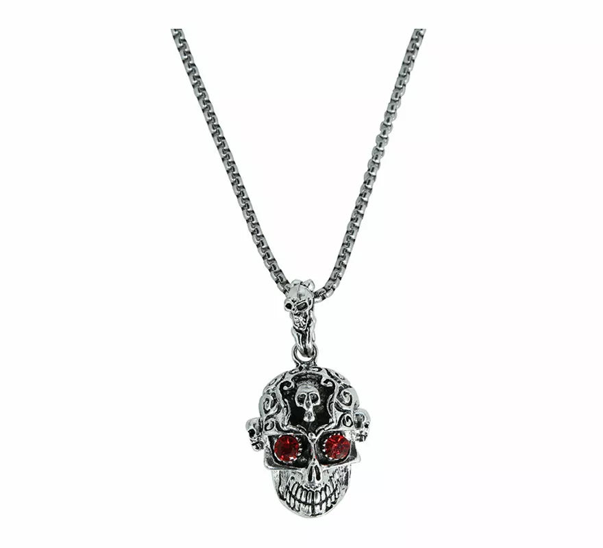 Collar Cabeza Calavera Ojos rojos Metal, 5,5 cm