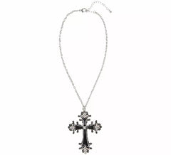 Black Cross Pendant Necklace with Rhinestones