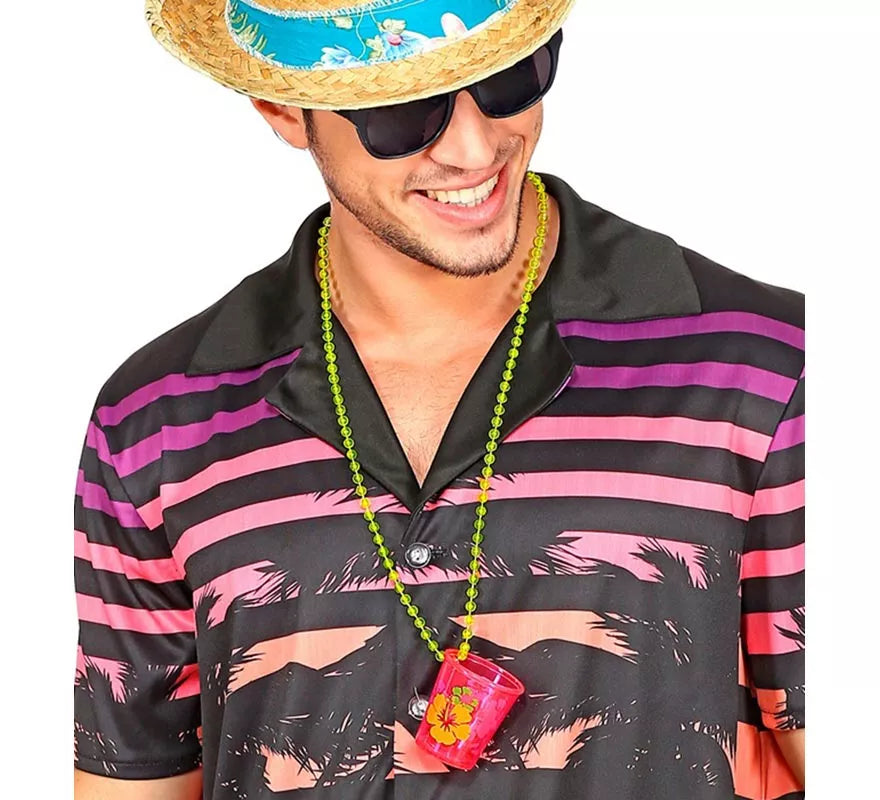 Collar con Vaso de Chupito Shot rosa neón y flores