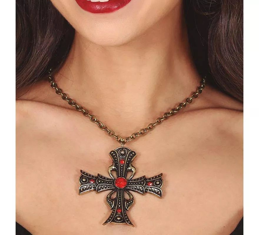 Collar Cruz con Rubí 6 cm