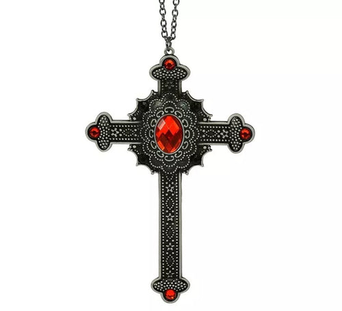 Collar Cruz Gótica con Gemas rojas