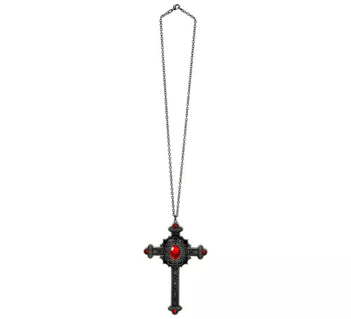 Collar Cruz Gótica con Gemas rojas