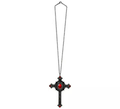 Gothic Cross Necklace with Red Gems