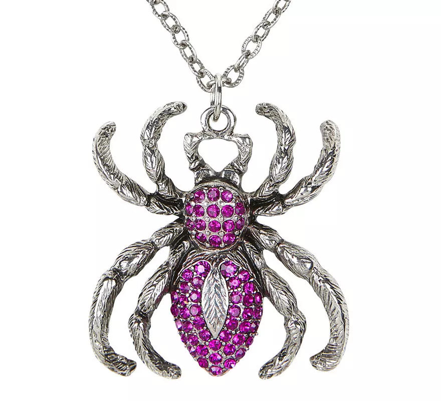 Collar de Araña Violeta y Plateado con Pedrería