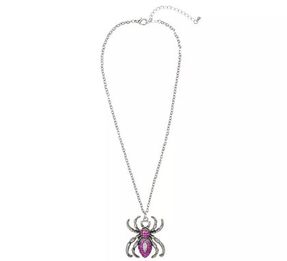 Collar de Araña Violeta y Plateado con Pedrería