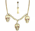 Collar Dorado con Calaveras y 1 Pendiente de Hueso