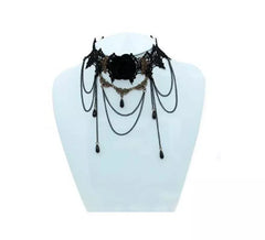 Gothic Lace Necklace with black drops