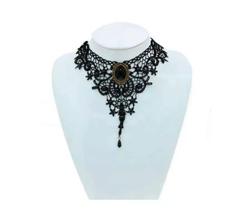 Collar Gótico Encaje negro cascada