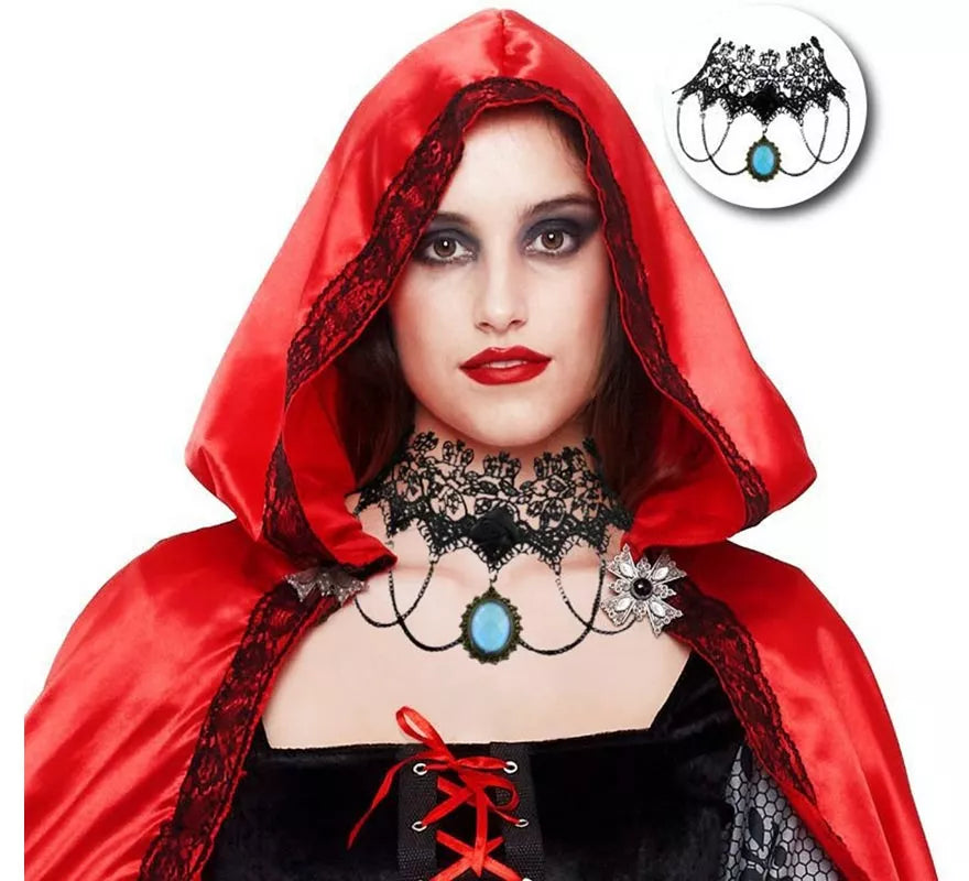 Collar Gótico Encaje piedra roja