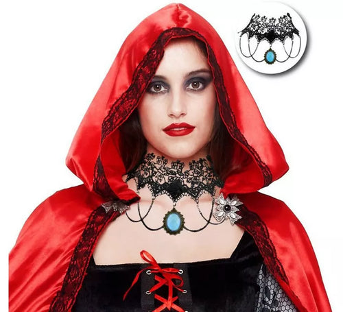 Collar Gótico Encaje piedra roja