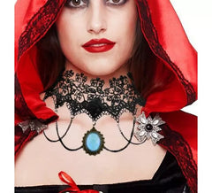 Gothic Lace Red Stone Necklace