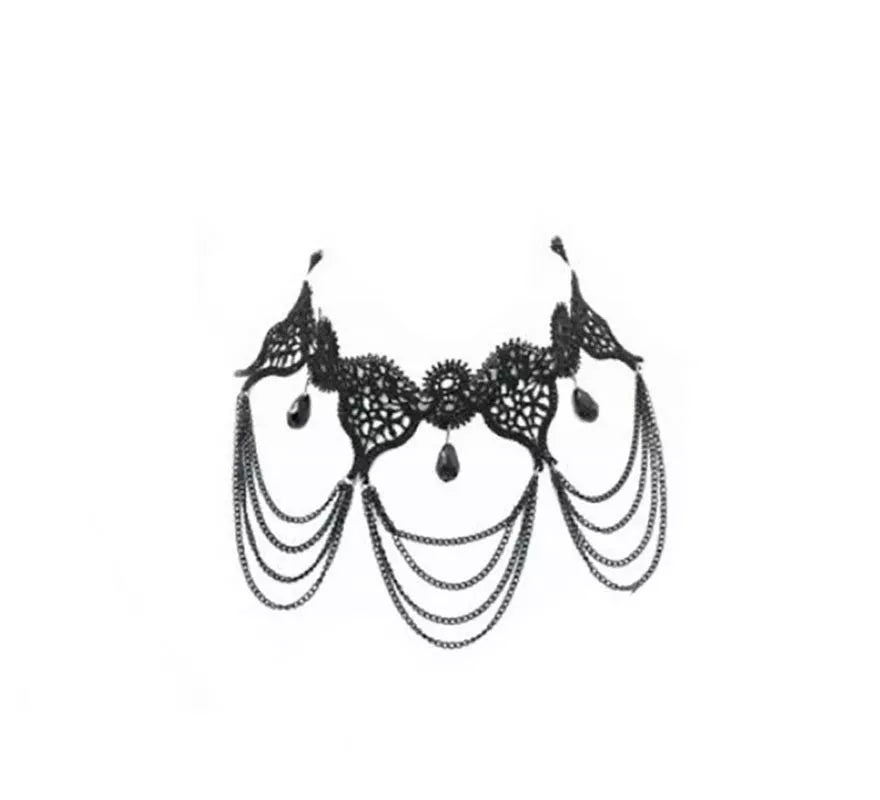 Translation missing: en.Collar Gótico negro con piedras y encaje